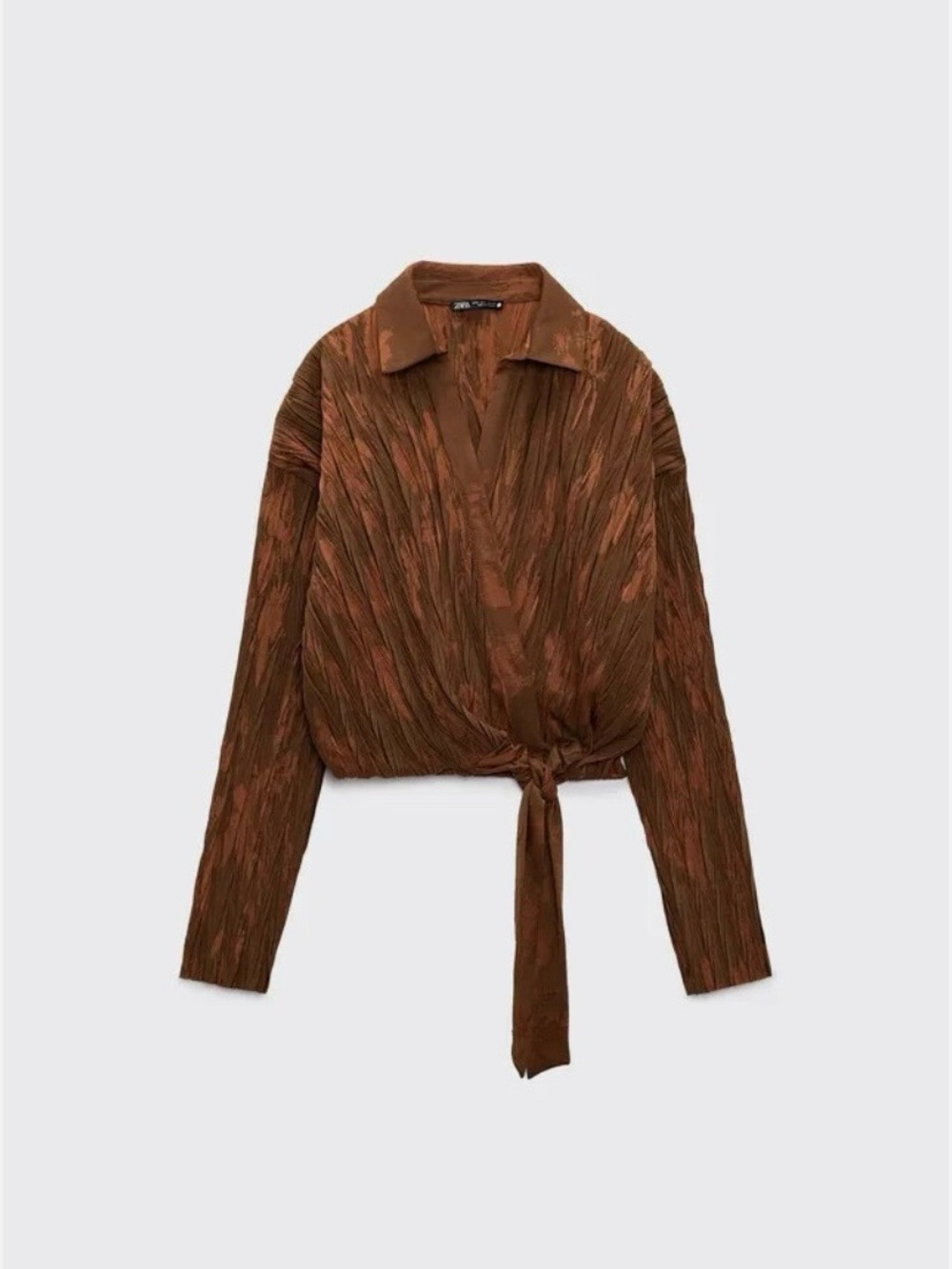 Zara Brown Textured Tie-Front Blouse